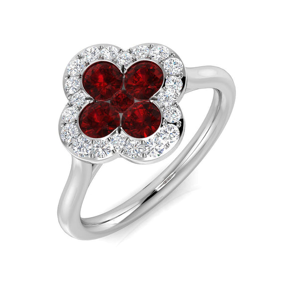 Platinum 0.65ct Ruby And 0.23ct Diamond Clover Ring
