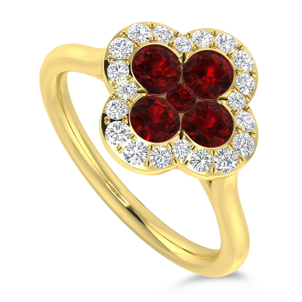 18ct Yellow Gold 0.71ct Ruby And 0.23ct Diamond Clover Ring