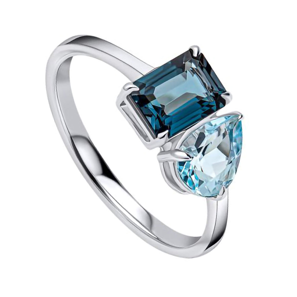 9ct White Gold Toi Et Moi Blue Topaz Ring GR631