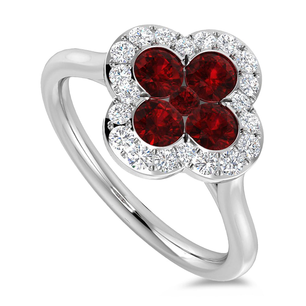 Platinum 0.65ct Ruby And 0.23ct Diamond Clover Ring