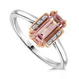 Platinum 4.24ct Long Octagon Cut Morganite And 0.27ct Baguette Cut Diamond Ring
