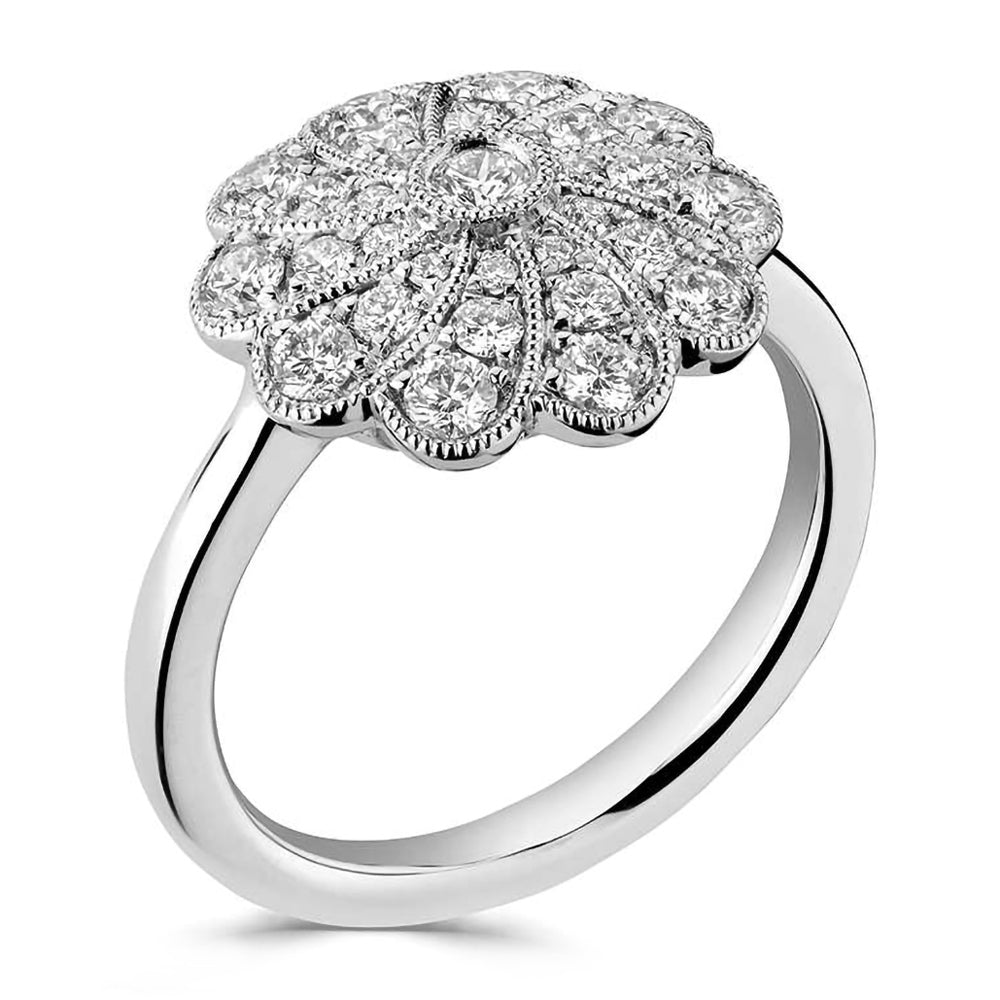 Platinum 0.78ct Round Brilliant Cut Diamond Art Deco Ring