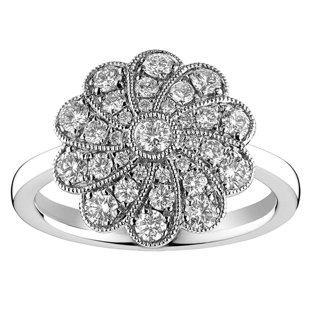 Platinum 0.78ct Round Brilliant Cut Diamond Art Deco Ring
