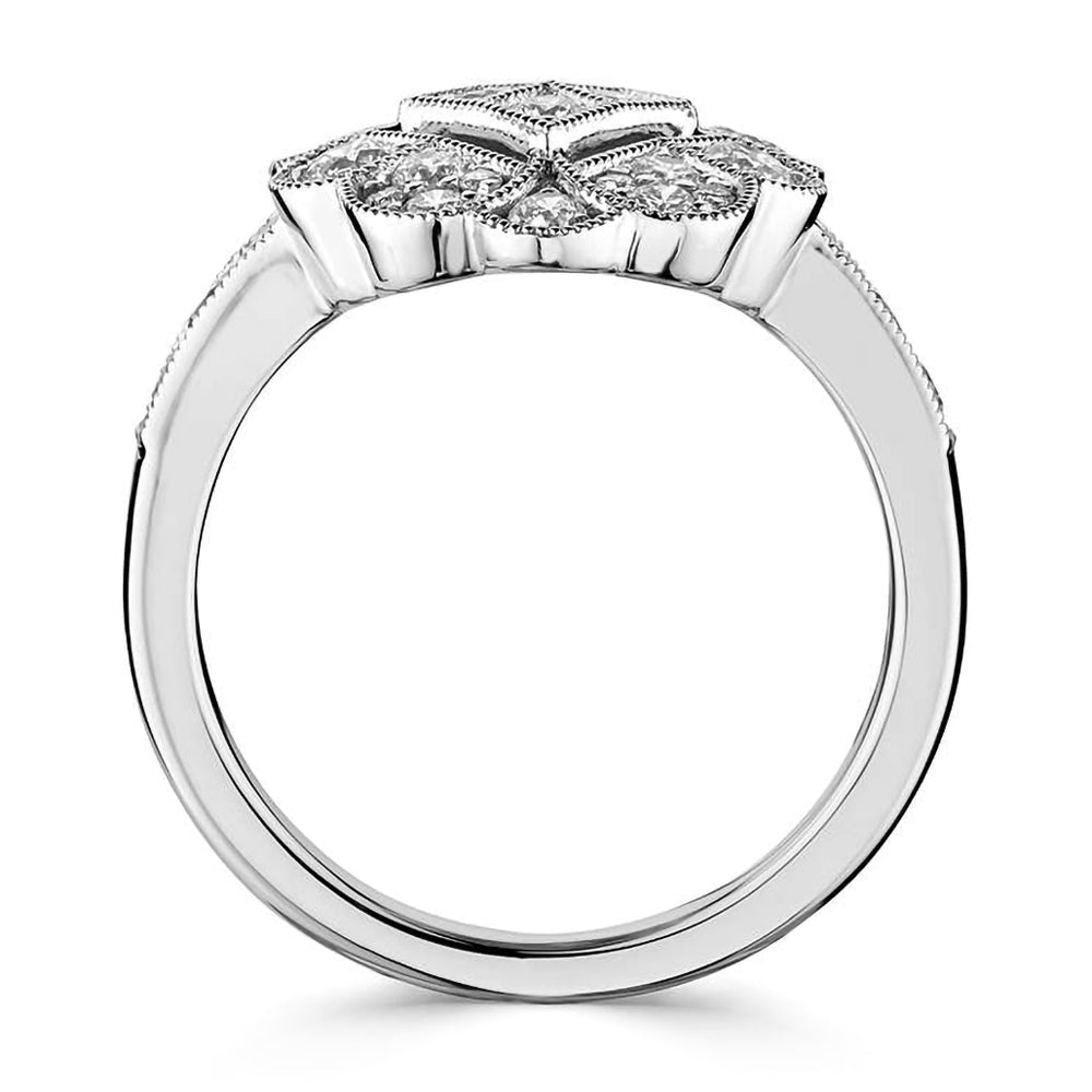 Platinum 0.87ct Round Brilliant Cut Diamond Scalloped Art Deco Ring