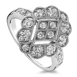 Platinum 0.87ct Round Brilliant Cut Diamond Scalloped Art Deco Ring