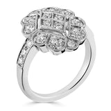 Platinum 0.87ct Round Brilliant Cut Diamond Scalloped Art Deco Ring