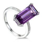 18ct White Gold 4.34ct Octagon Cut Amethyst Ring With 0.08ct Diamond Set Shoulders
