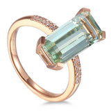 18ct Rose Gold 3.69ct Octagon cut Green Amethyst Ring With 0.07ct Diamond Set Shoulders