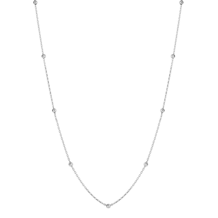 9ct white gold polished ball station necklace