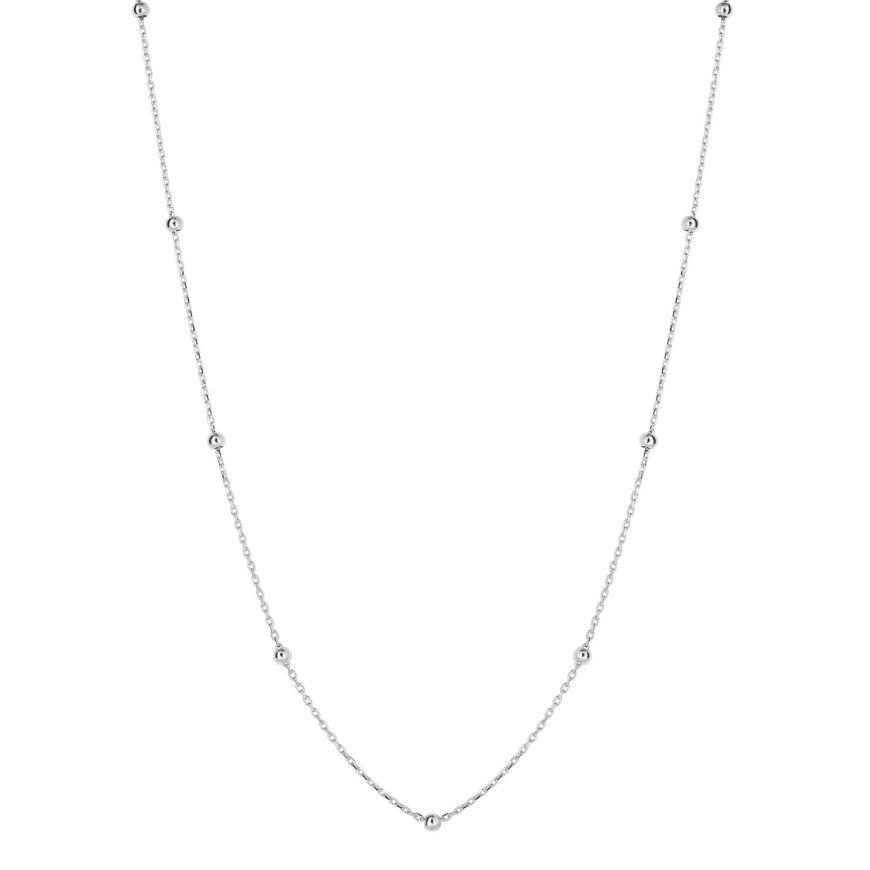 9ct White Gold Polished Ball Station Necklace GN380