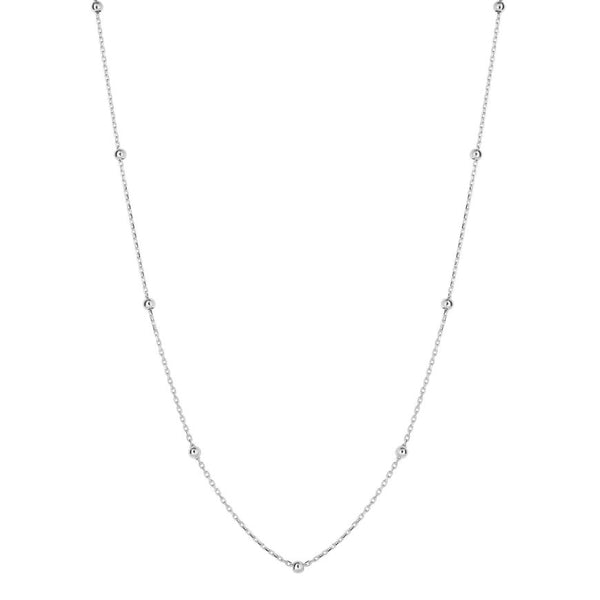 9ct white gold polished ball station necklace