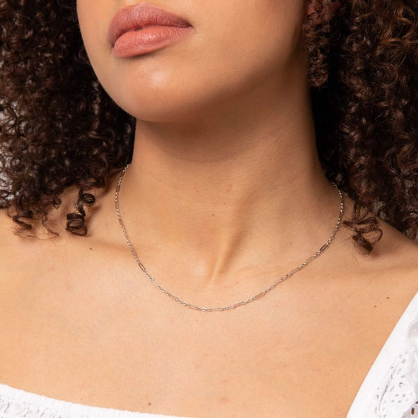 9ct white gold multi-link necklace model shot