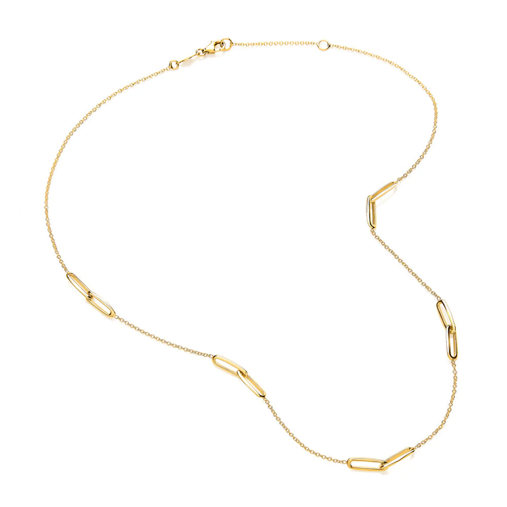 9ct Yellow Gold Elongated Oval Link Station Necklace
