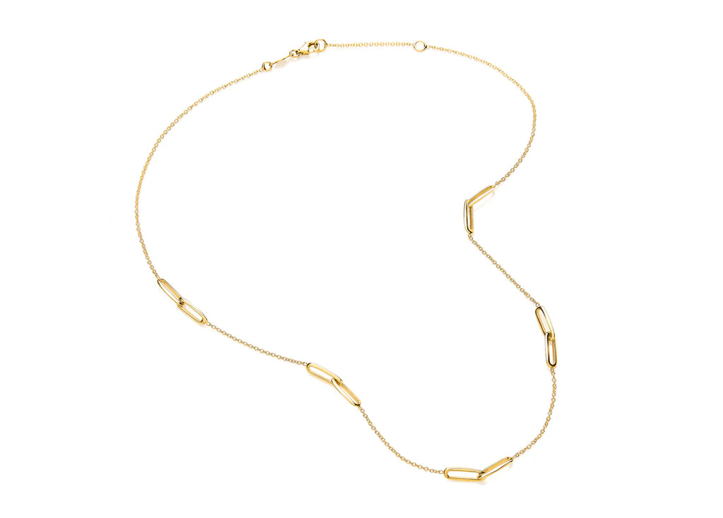 9ct Yellow Gold Elongated Oval Link Station Necklace