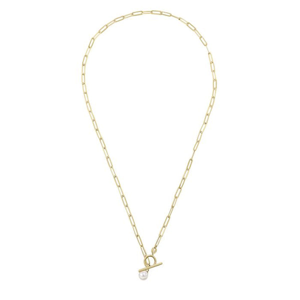 9ct Yellow Gold T-Bar Pearl Necklace GN393W