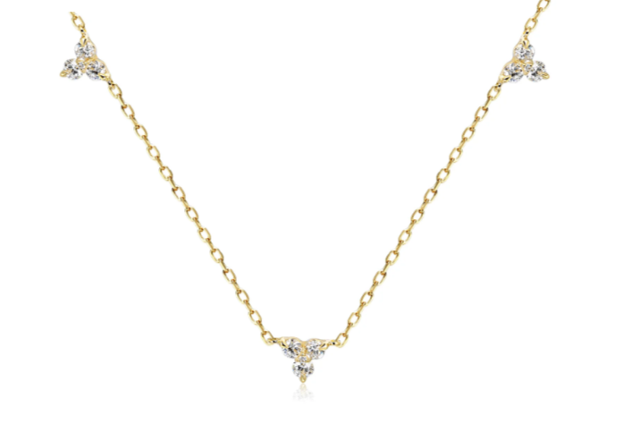 9ct Yellow Gold 0.31ct Diamond Trefoil Station Necklace
