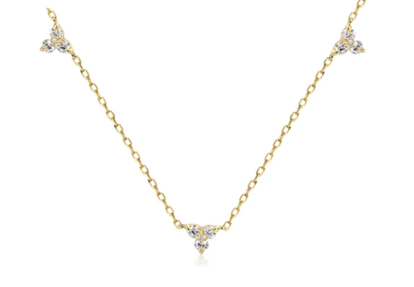 9ct Yellow Gold 0.31ct Diamond Trefoil Station Necklace