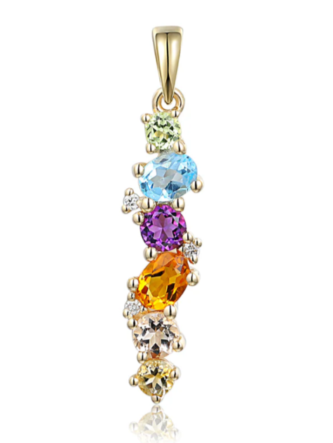 9ct Yellow Gold 0.68ct Diamond And Mixed Gemstone Necklace