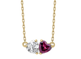 9ct Yellow Gold Toi Et Moi White Topaz And Rhodolite Garnet Heart Necklace GN413