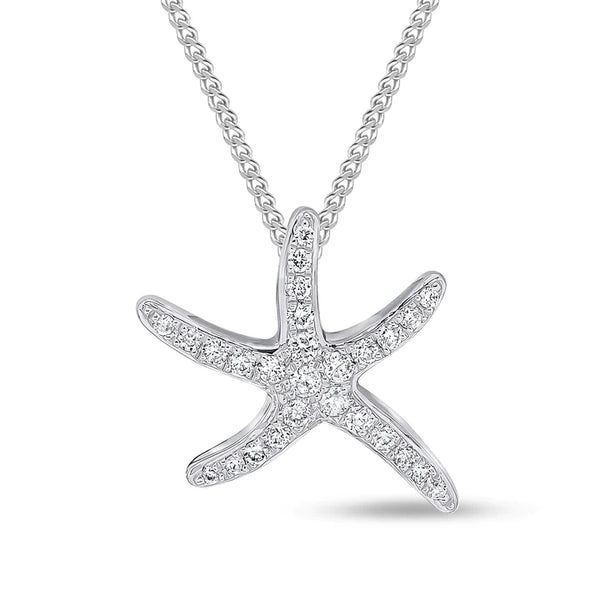 18ct White Gold 0.15ct Diamond Starfish Pendant