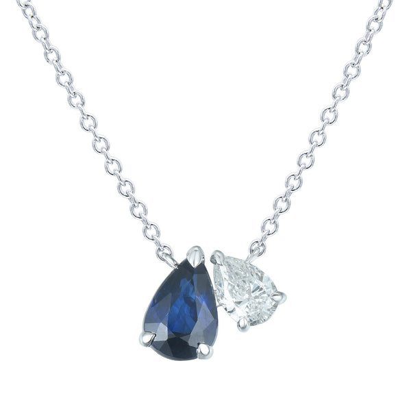 18ct White Gold Pear Cut 0.95ct Blue Sapphire And 0.27ct Diamond Necklace