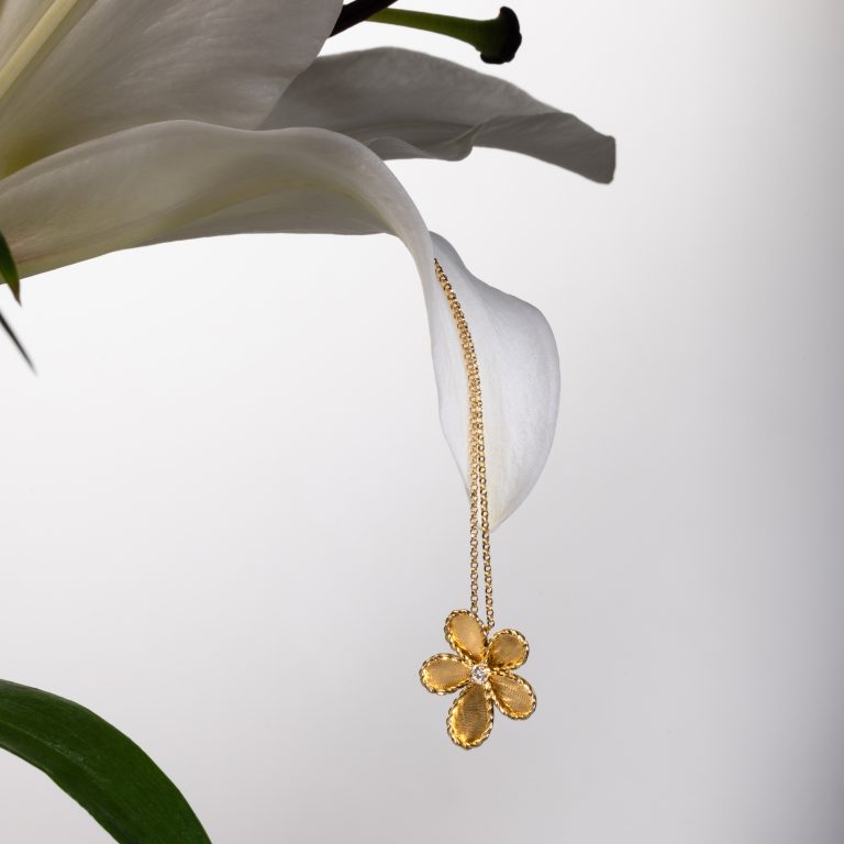 Roberto Coin 18ct Yellow Gold 0.076ct Diamond Jasmine Necklace ADR777CL3646