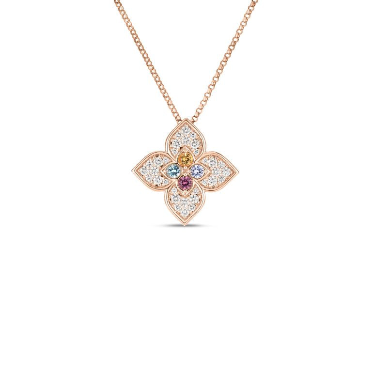 Roberto Coin 18ct Rose Gold 0.35ct Diamond And 0.20ct Mixed Gemstone Venetian Princess Carnival Necklace ADV777CL3648