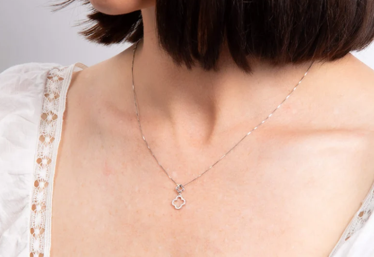 9ct White Gold Diamond Clover Drop Pendant Only GP2377C