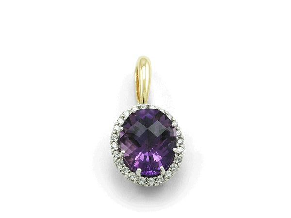 9ct Yellow And White Gold 1.67ct Amethyst And 0.12ct Diamond Cluster Pendant