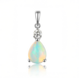 9ct White Gold 0.70ct Pear Cut Opal And 0.08ct Diamond Pendant Only