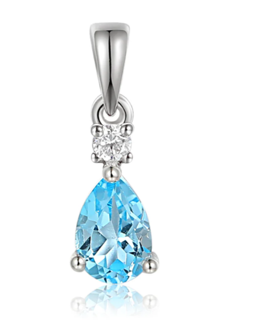 9ct White Gold 0.47ct Pear Cut Blue Topaz Necklace