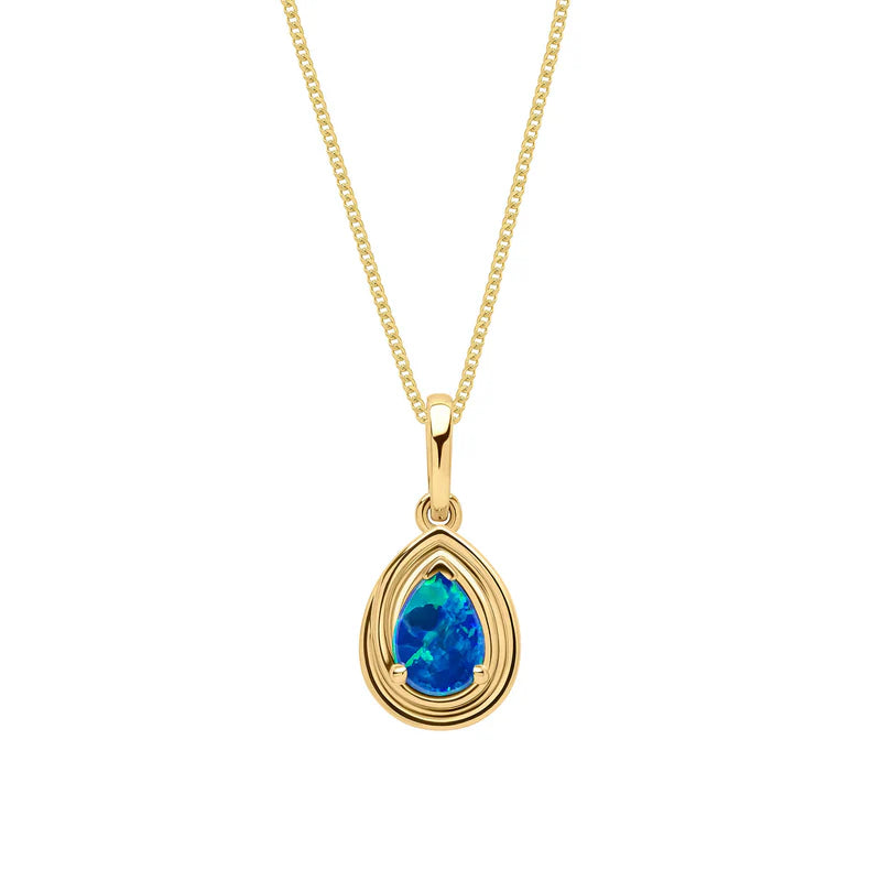 9ct Yellow Gold Australian Blue Opal Teardrop Pendant Only GP2391L