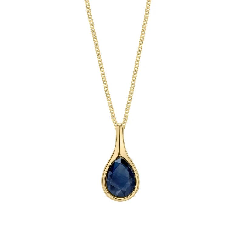 9ct Yellow Gold Blue Sapphire Teardrop Pendant Only GP2390L