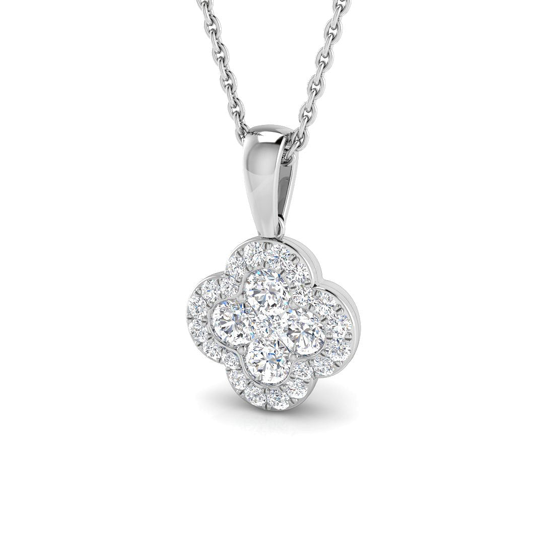 18ct White Gold 0.49ct Diamond Clover Necklace