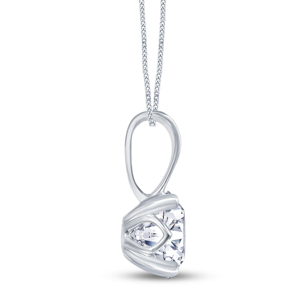 18ct White Gold Round Brilliant Cut Diamond Four Claw Filigree Necklace