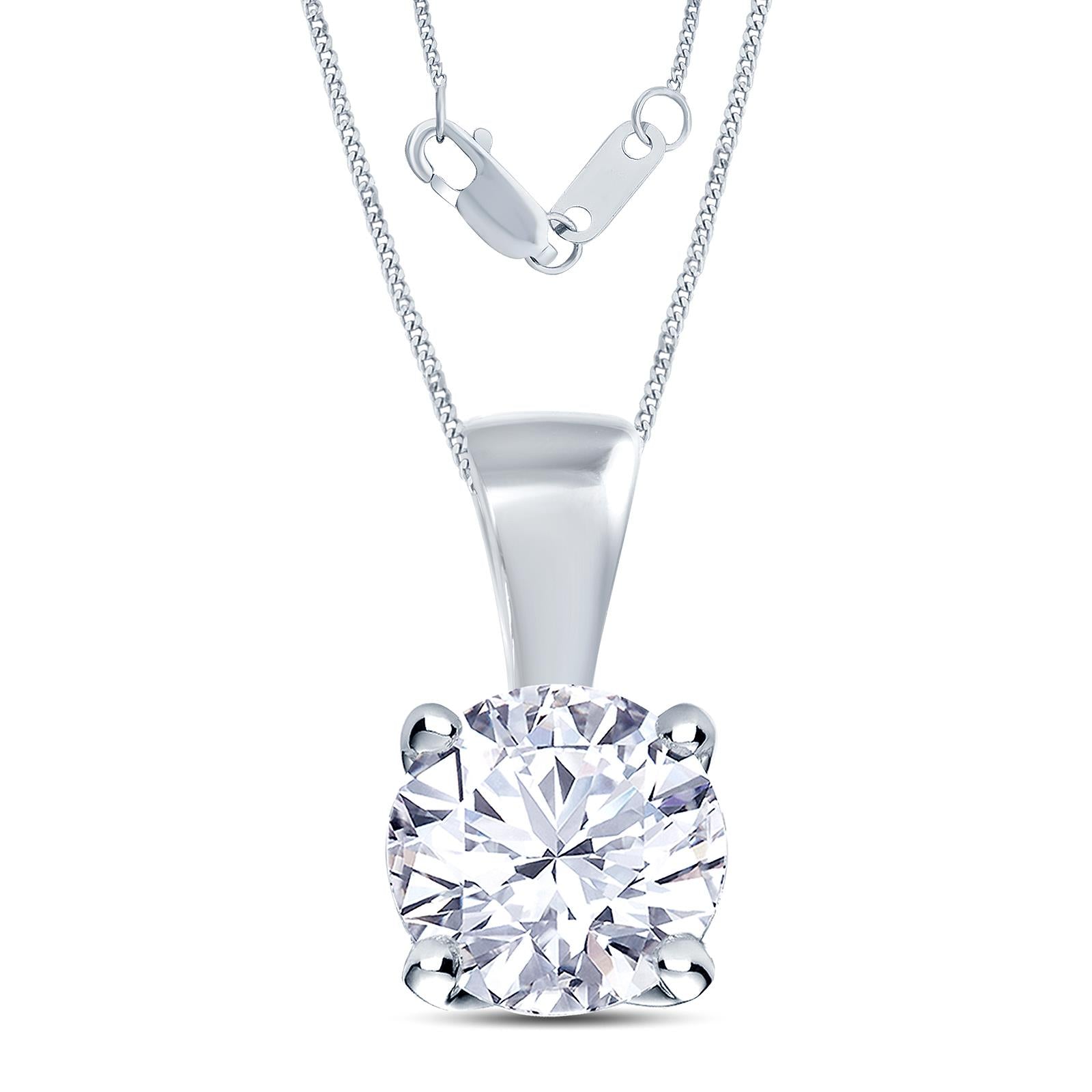 18ct white gold round brilliant cut diamond four claw filigree necklace