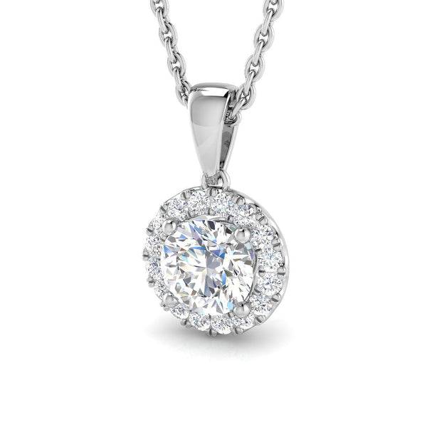 18ct White Gold 0.57ct Round Brilliant Cut Diamond Halo Necklace