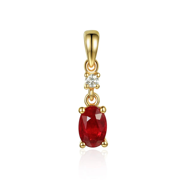 18ct Yellow Gold 0.52ct Oval Cut Ruby And 0.03ct Diamond Drop Necklace