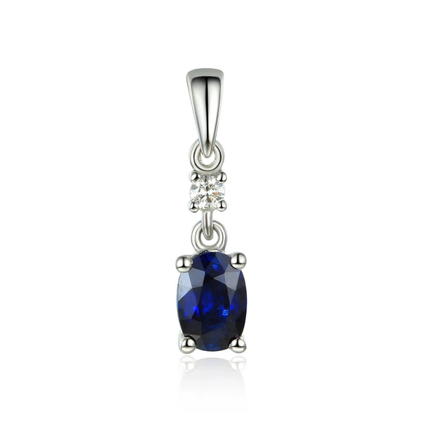 18ct White Gold 0.60ct Oval Cut Blue Sapphire And 0.03ct Diamond Drop Necklace