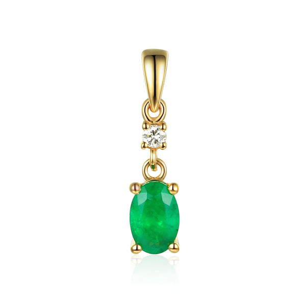 18ct Yellow Gold 0.46ct Oval Cut Emerald And 0.03ct Diamond Drop Necklace