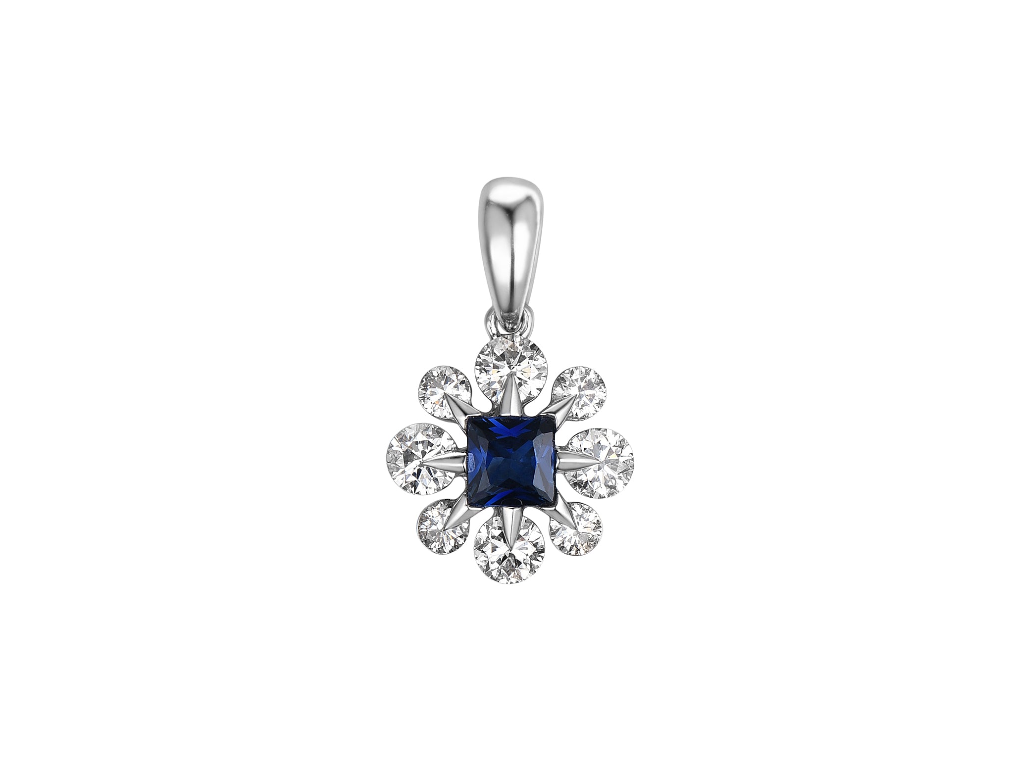 18ct White Gold 0.31ct Blue Sapphire And 0.51ct Diamond Flower Pendant Only