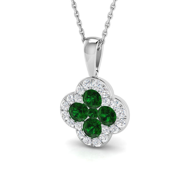 18ct White Gold 0.49ct Emerald And 0.23ct Diamond Clover Necklace
