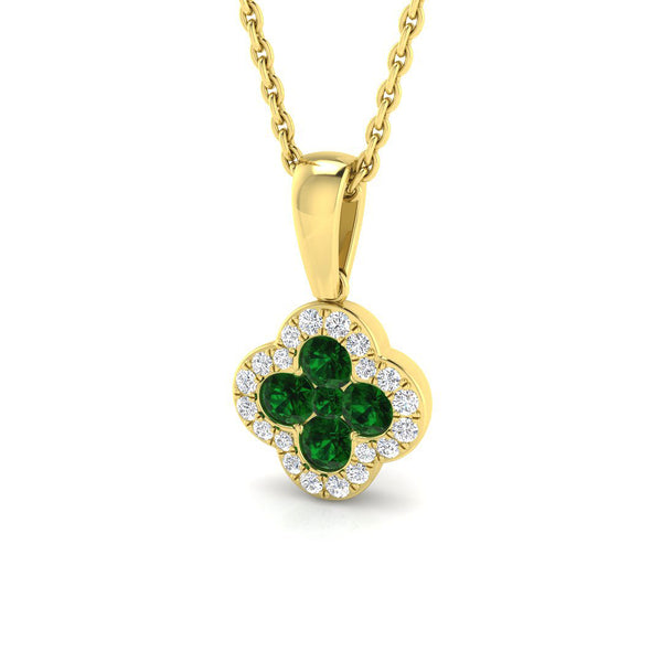 18ct Yellow Gold 0.48ct Emerald And 0.22ct Diamond Clover Necklace