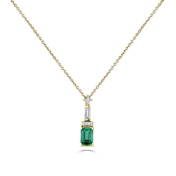 18ct Yellow Gold 0.60ct Emerald And 0.17ct Diamond Drop Necklace