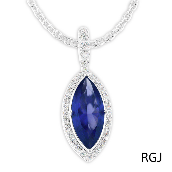 The Skye Platinum Marquise Cut 1.65ct Blue Sapphire And 0.23ct Diamond Necklace