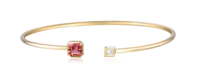 9ct Yellow Gold 0.50ct Pink Tourmaline And 0.15ct Diamond Bangle