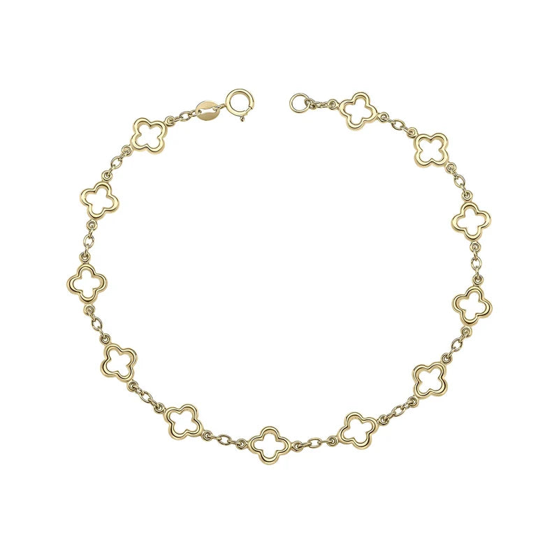 9ct Yellow Gold Open Clover Station Bracelet GB532