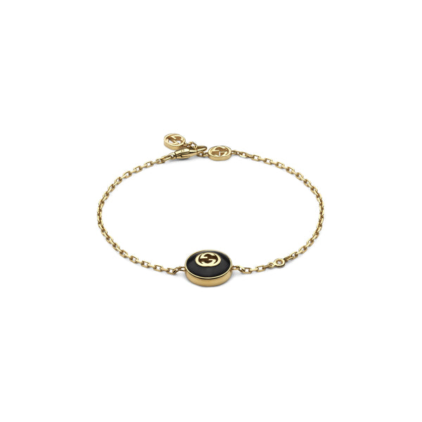Gucci Interlocking 18ct Yellow Gold Black Onyx And Diamond Bracelet YBA786556001