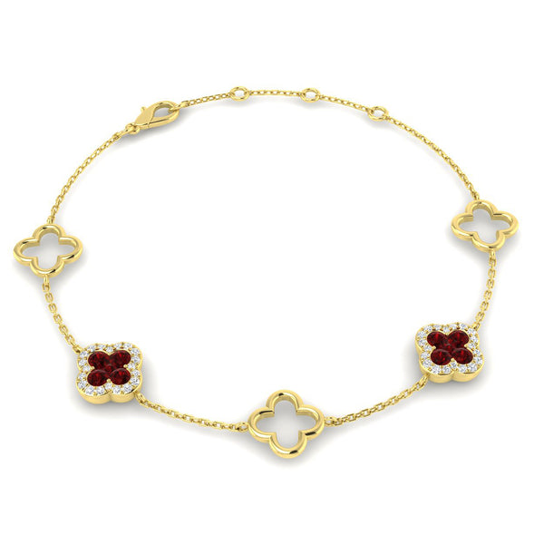 9ct Yellow Gold 0.62ct Ruby And 0.18ct Diamond Clover Bracelet