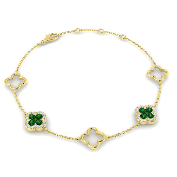9ct Yellow Gold 0.47ct Emerald And 0.16ct Diamond Clover Bracelet